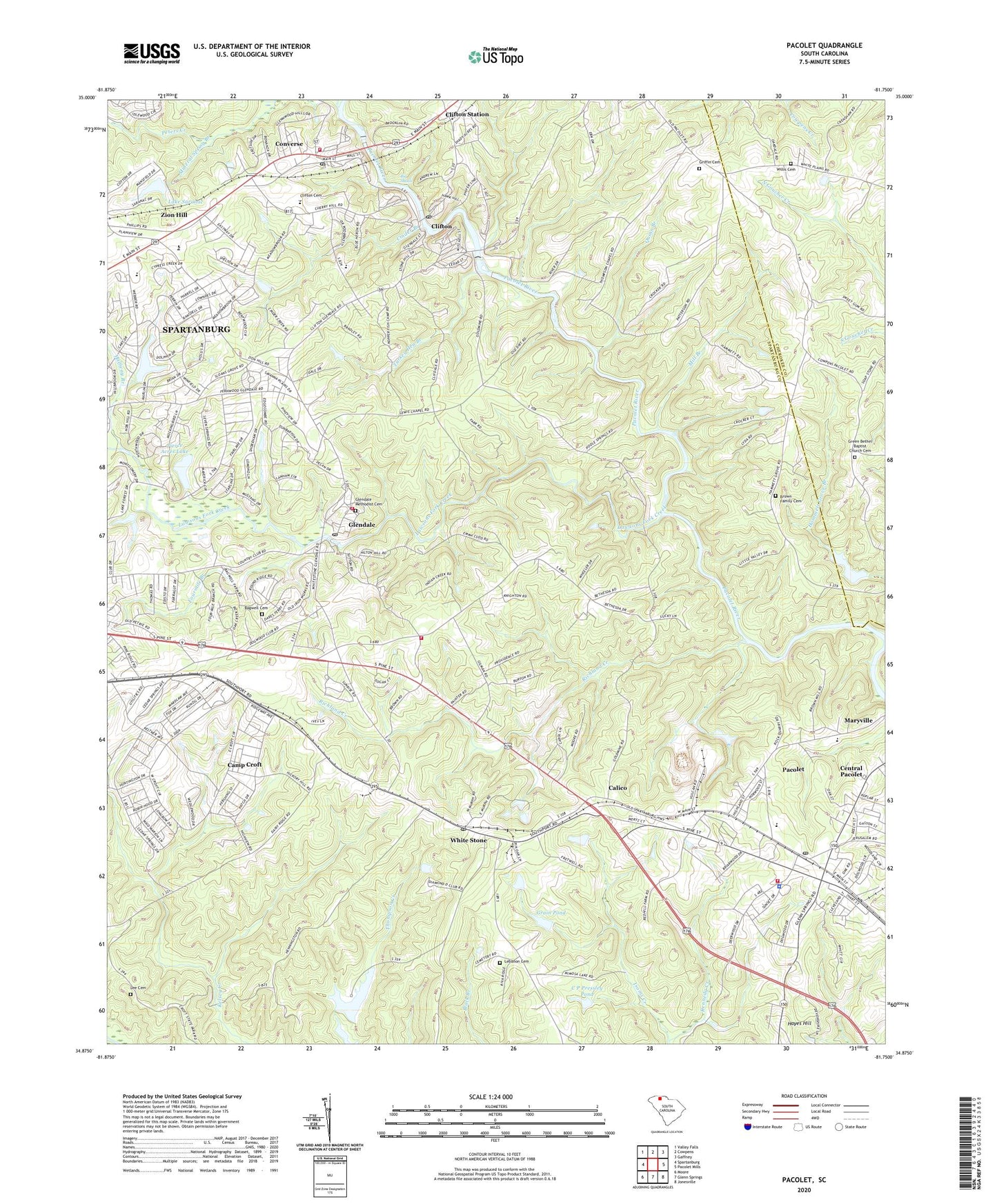 Pacolet South Carolina US Topo Map Image