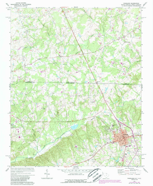 Classic USGS Pageland South Carolina 7.5'x7.5' Topo Map Image