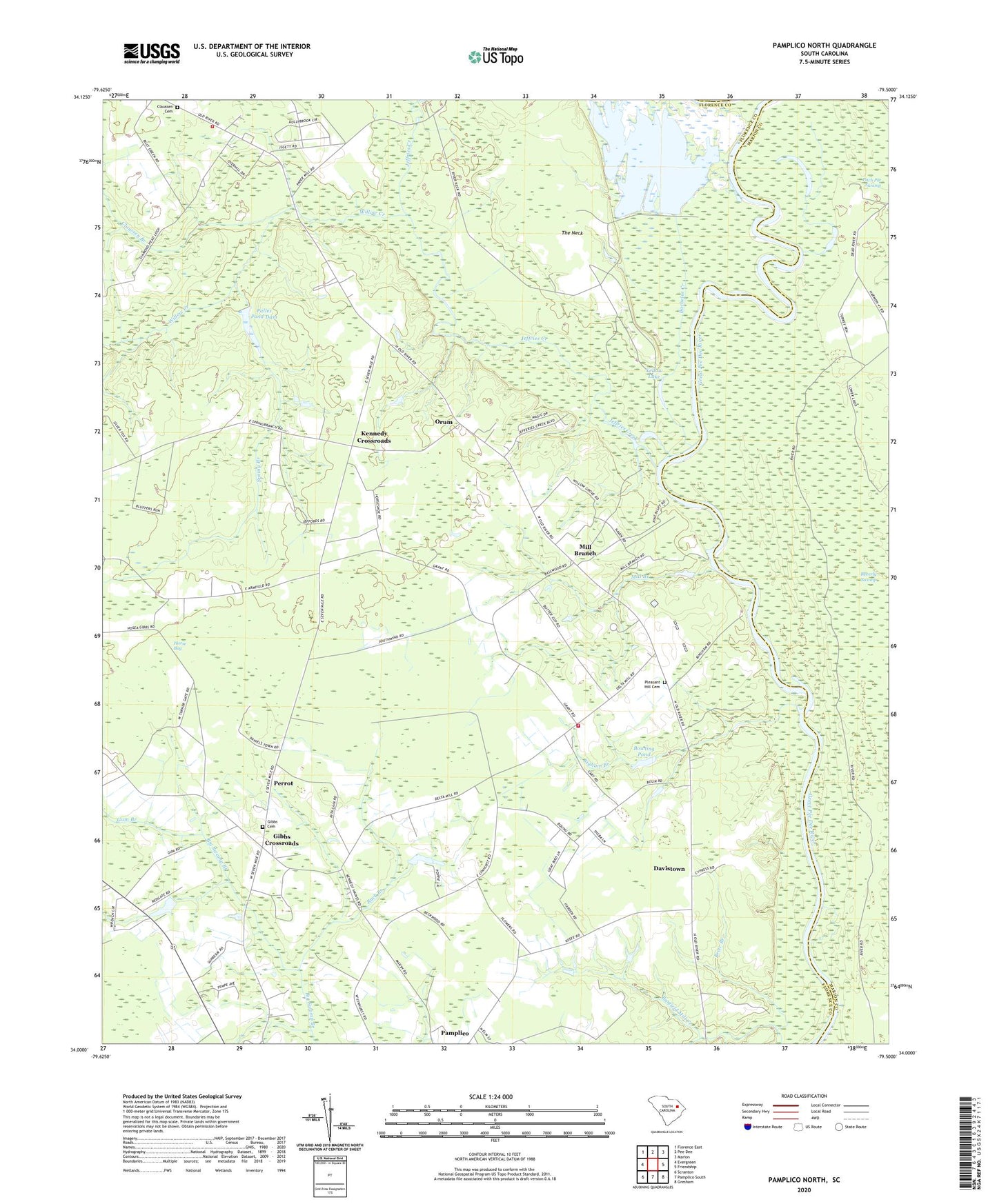 Pamplico North South Carolina US Topo Map Image