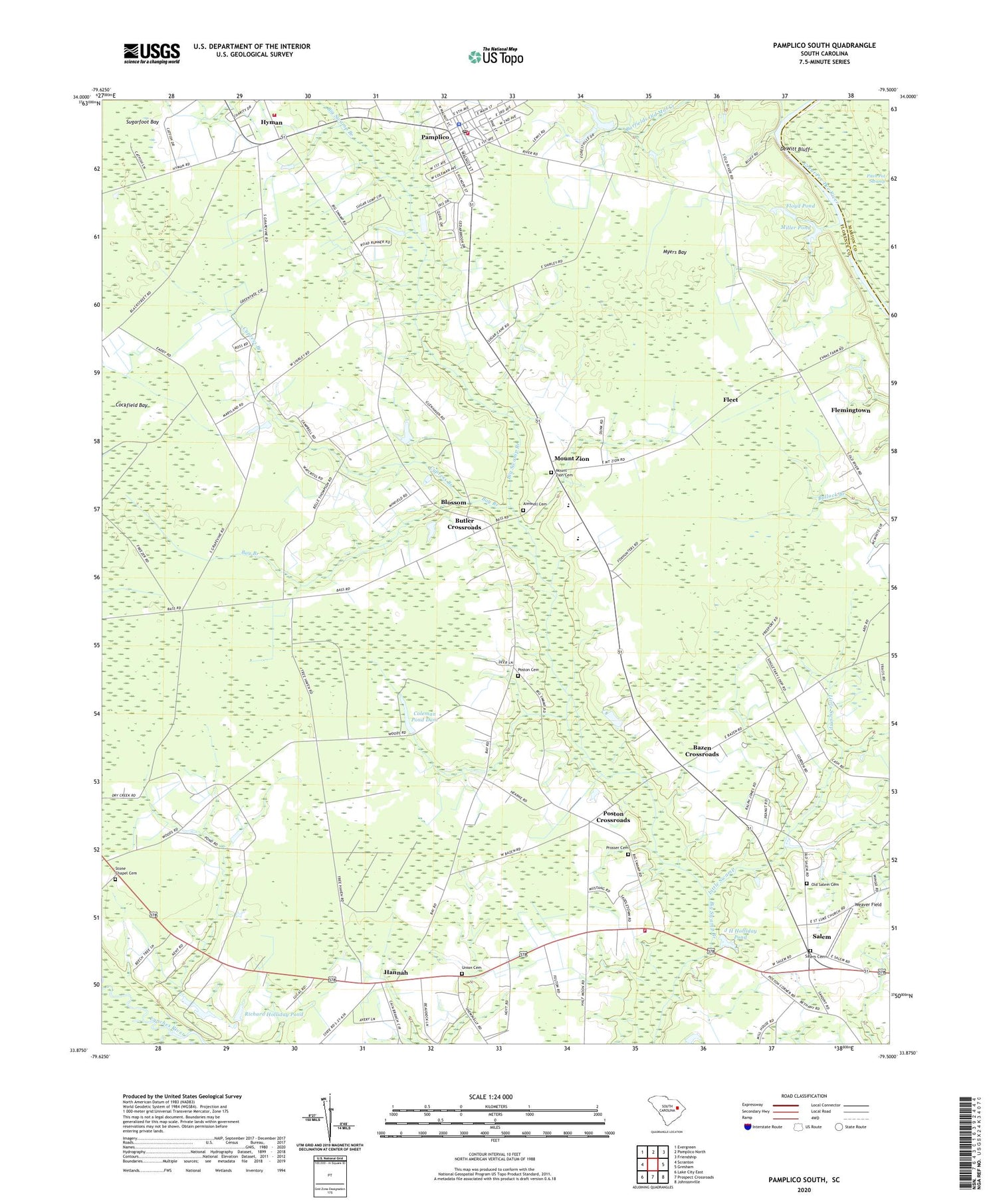 Pamplico South South Carolina US Topo Map Image