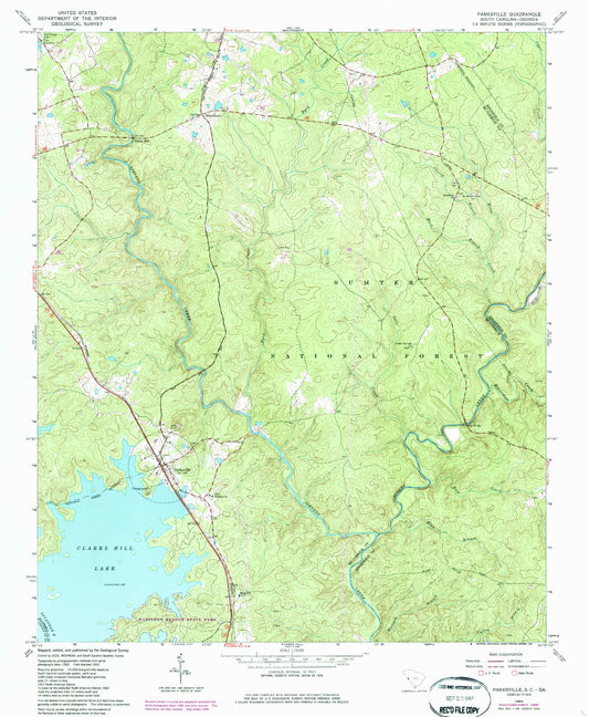 Classic USGS Parksville South Carolina 7.5'x7.5' Topo Map Image