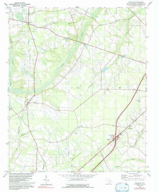 Classic USGS Paxville South Carolina 7.5'x7.5' Topo Map Image