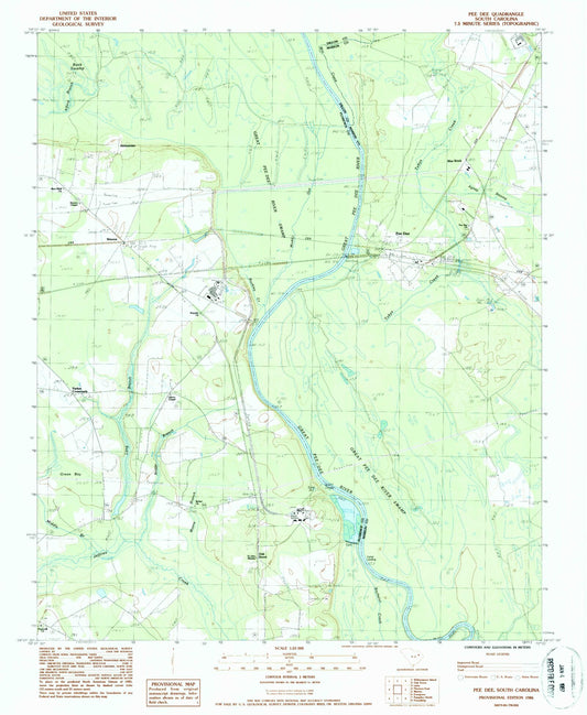 Classic USGS Pee Dee South Carolina 7.5'x7.5' Topo Map Image