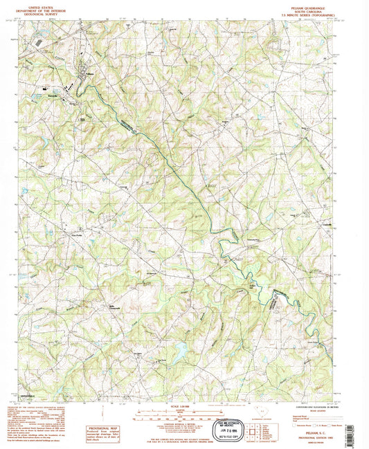 Classic USGS Pelham South Carolina 7.5'x7.5' Topo Map Image