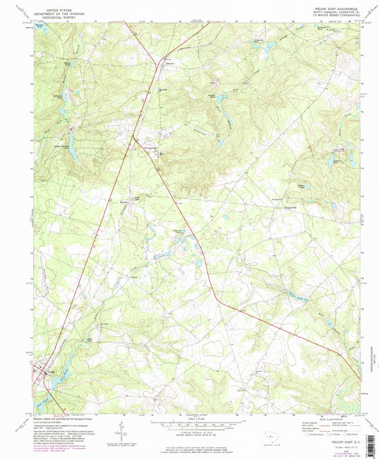 Classic USGS Pelion East South Carolina 7.5'x7.5' Topo Map Image