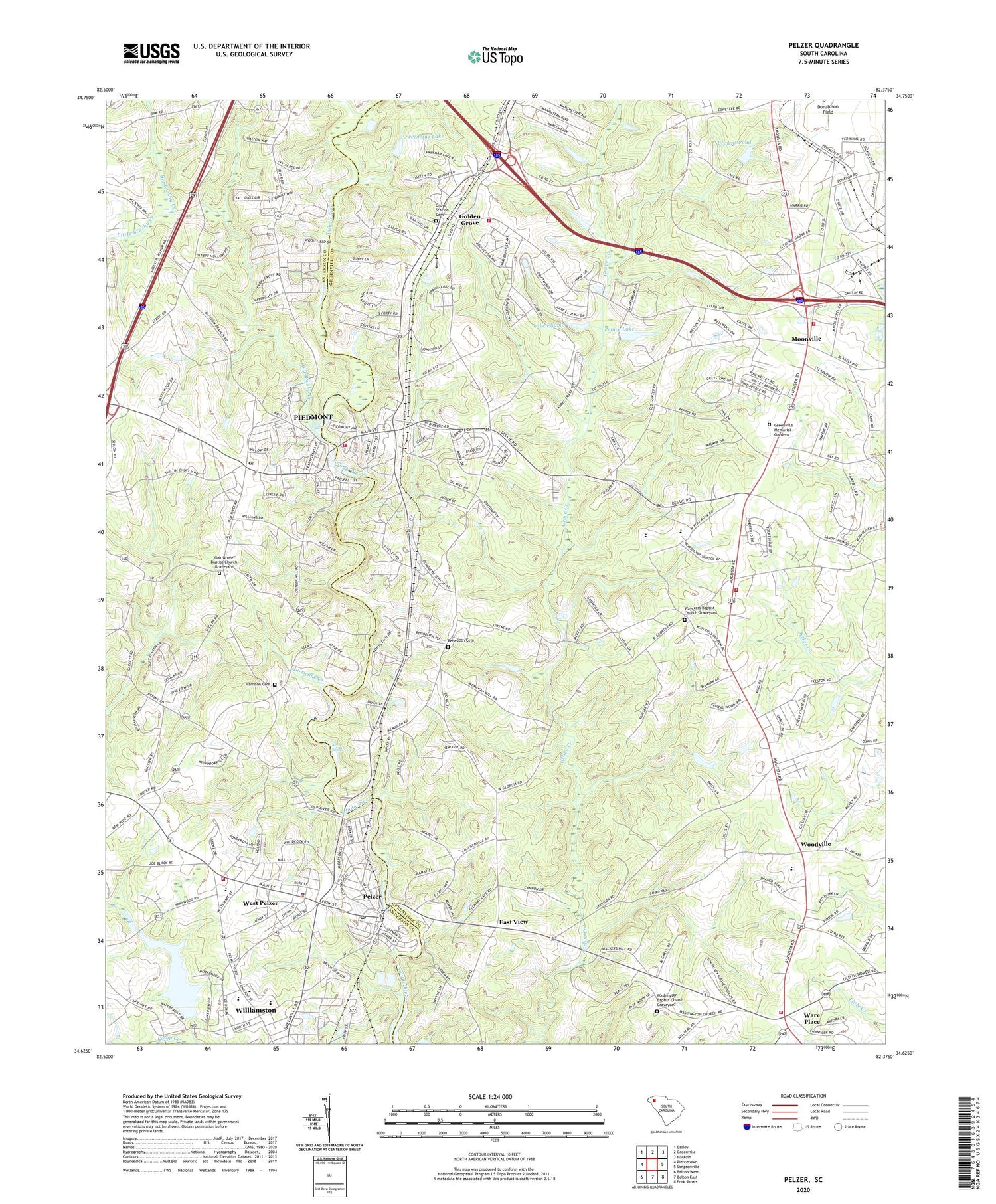 Pelzer South Carolina US Topo Map Image