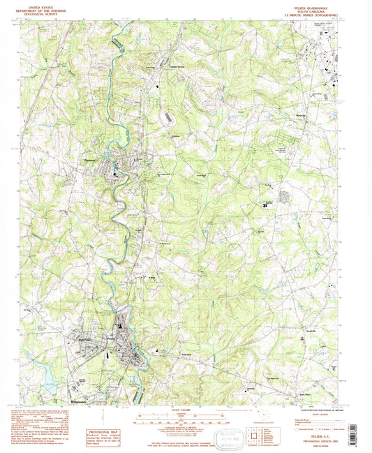Classic USGS Pelzer South Carolina 7.5'x7.5' Topo Map Image