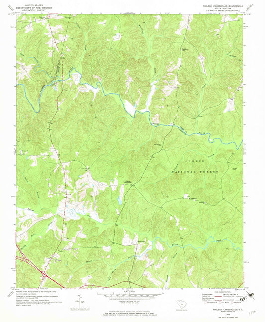 Classic USGS Philson Crossroads South Carolina 7.5'x7.5' Topo Map Image
