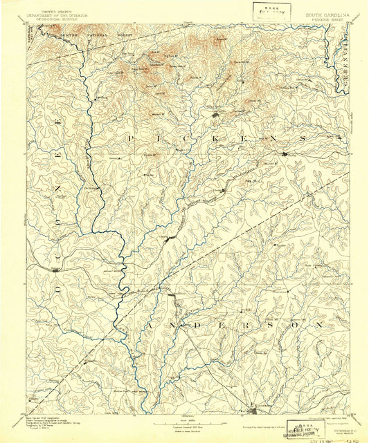 Historic 1894 Pickens South Carolina 30'x30' Topo Map Image