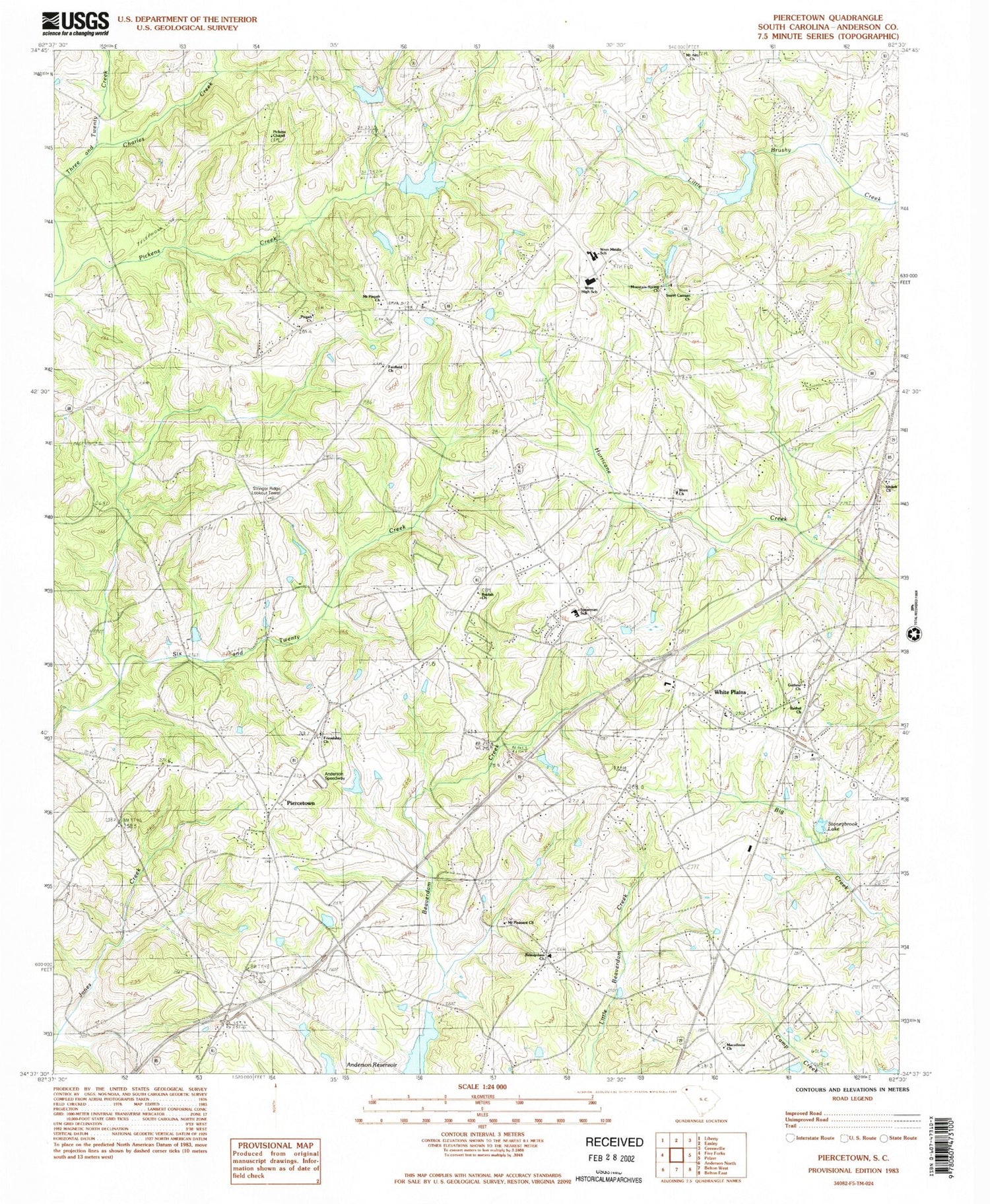 Classic USGS Piercetown South Carolina 7.5'x7.5' Topo Map Image