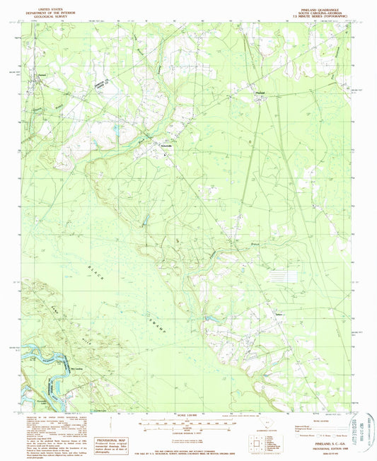 Classic USGS Pineland South Carolina 7.5'x7.5' Topo Map Image
