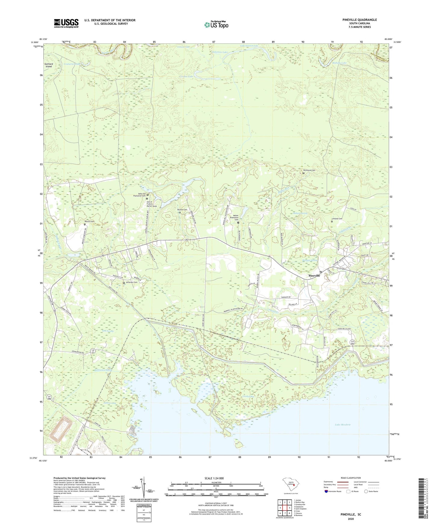 Pineville South Carolina US Topo Map Image