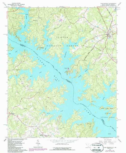 Classic USGS Plum Branch South Carolina 7.5'x7.5' Topo Map Image