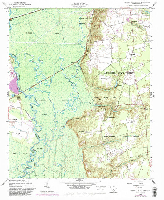 Classic USGS Poinsett State Park South Carolina 7.5'x7.5' Topo Map Image