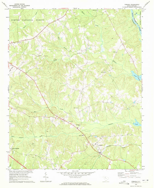 Classic USGS Pomaria South Carolina 7.5'x7.5' Topo Map Image