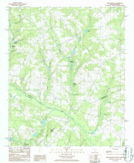 Classic USGS Pond Branch South Carolina 7.5'x7.5' Topo Map Image