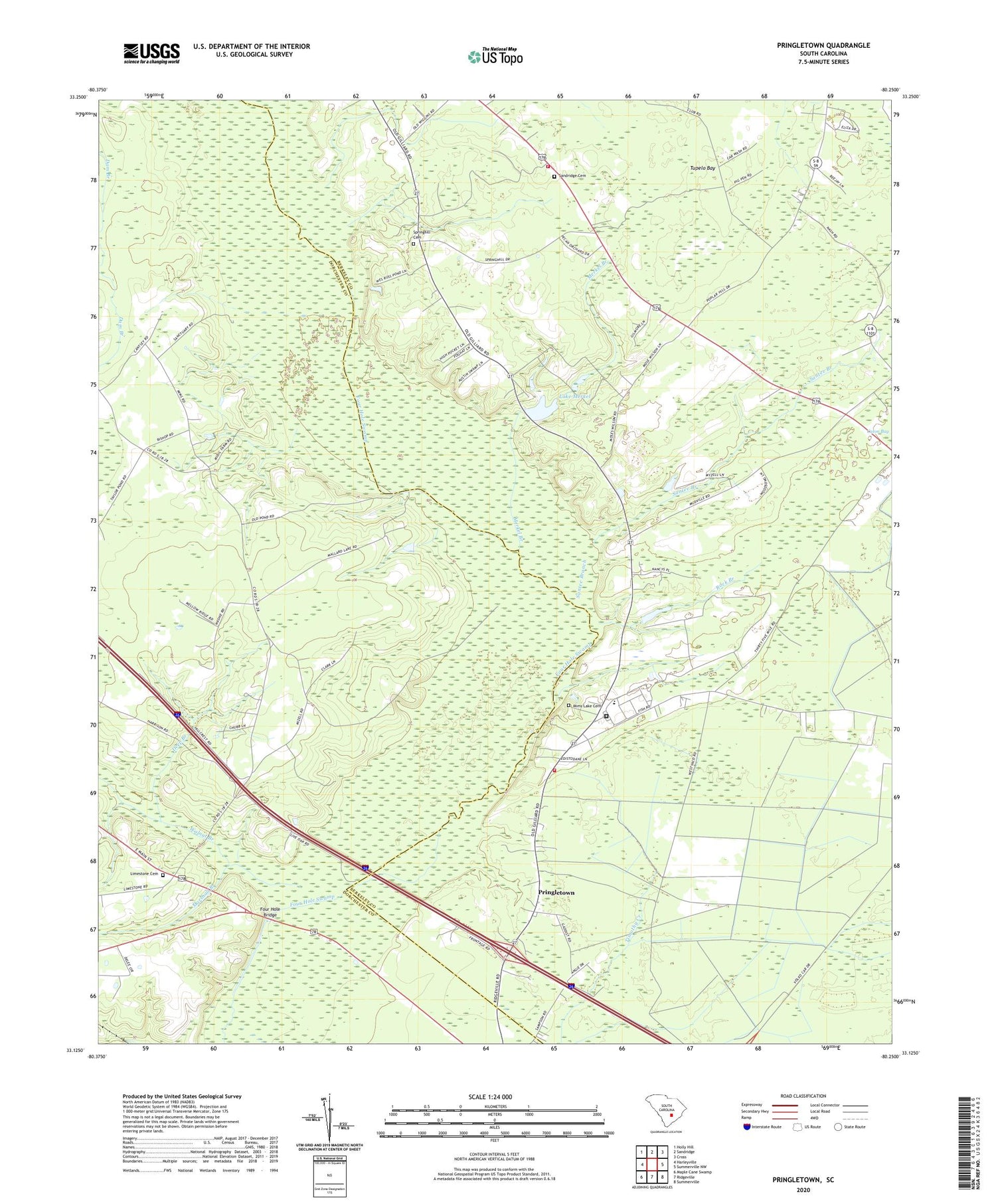 Pringletown South Carolina US Topo Map Image