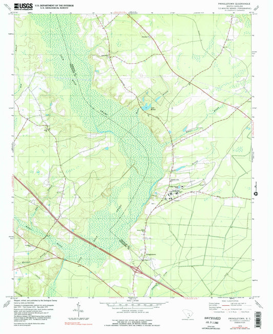 Classic USGS Pringletown South Carolina 7.5'x7.5' Topo Map Image