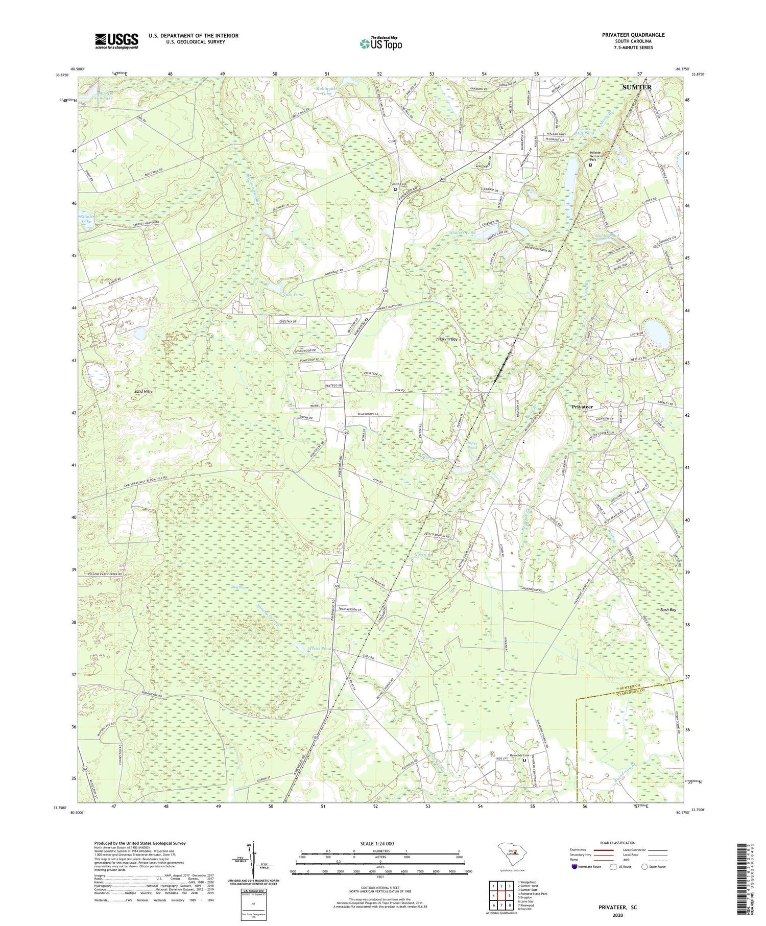 Privateer South Carolina US Topo Map Image