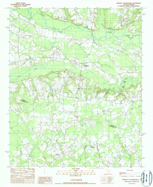 Classic USGS Prospect Crossroads South Carolina 7.5'x7.5' Topo Map Image