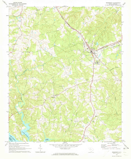 Classic USGS Prosperity South Carolina 7.5'x7.5' Topo Map Image