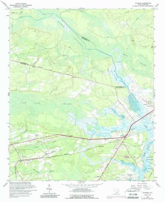Classic USGS Ravenel South Carolina 7.5'x7.5' Topo Map Image