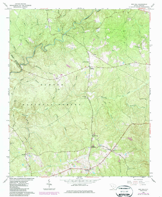 Classic USGS Red Hill South Carolina 7.5'x7.5' Topo Map Image