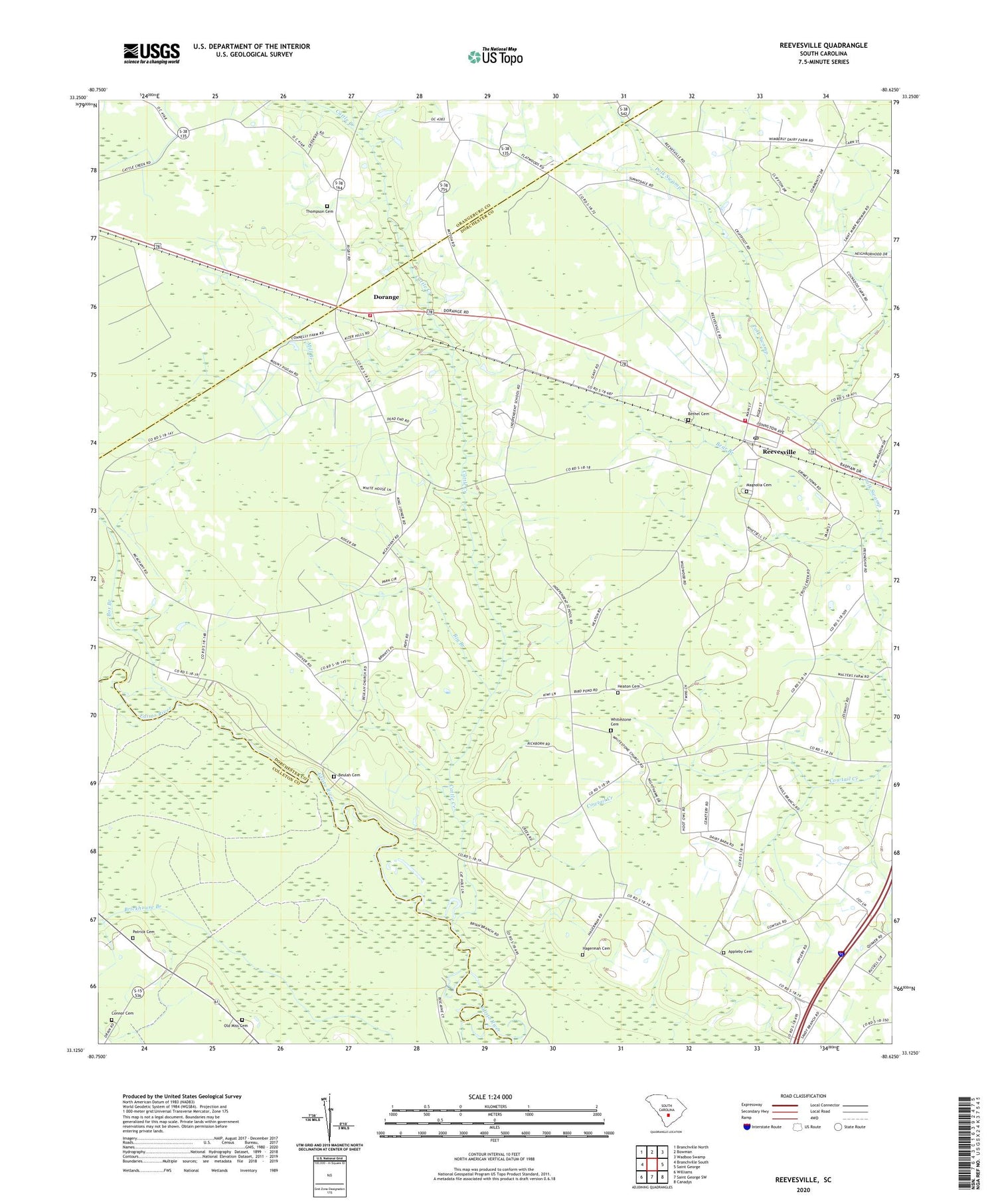 Reevesville South Carolina US Topo Map Image