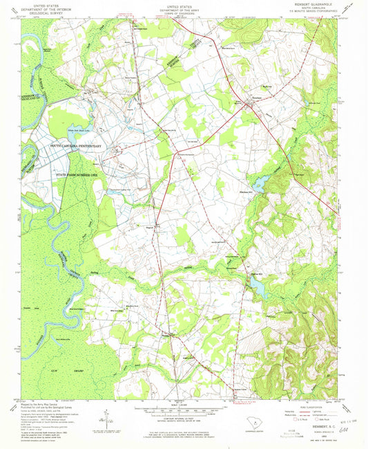 Classic USGS Rembert South Carolina 7.5'x7.5' Topo Map Image