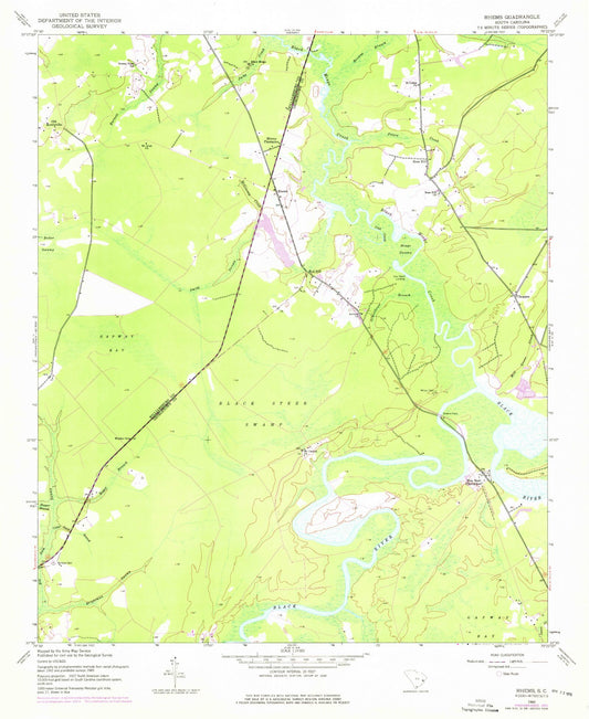 Classic USGS Rhems South Carolina 7.5'x7.5' Topo Map Image