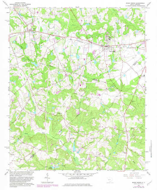 Classic USGS Ridge Spring South Carolina 7.5'x7.5' Topo Map Image