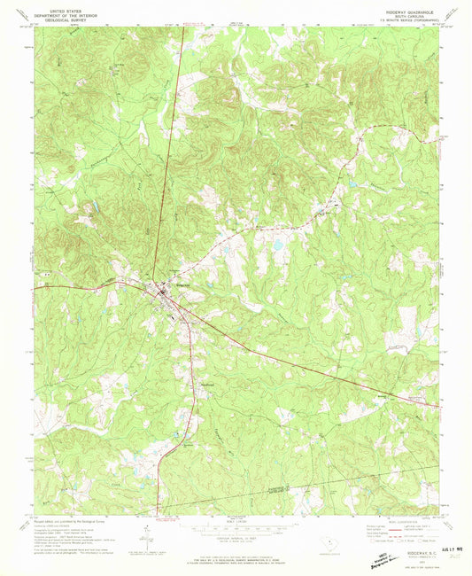 Classic USGS Ridgeway South Carolina 7.5'x7.5' Topo Map Image
