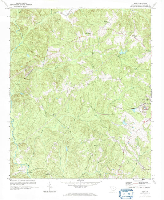 Classic USGS Rion South Carolina 7.5'x7.5' Topo Map Image