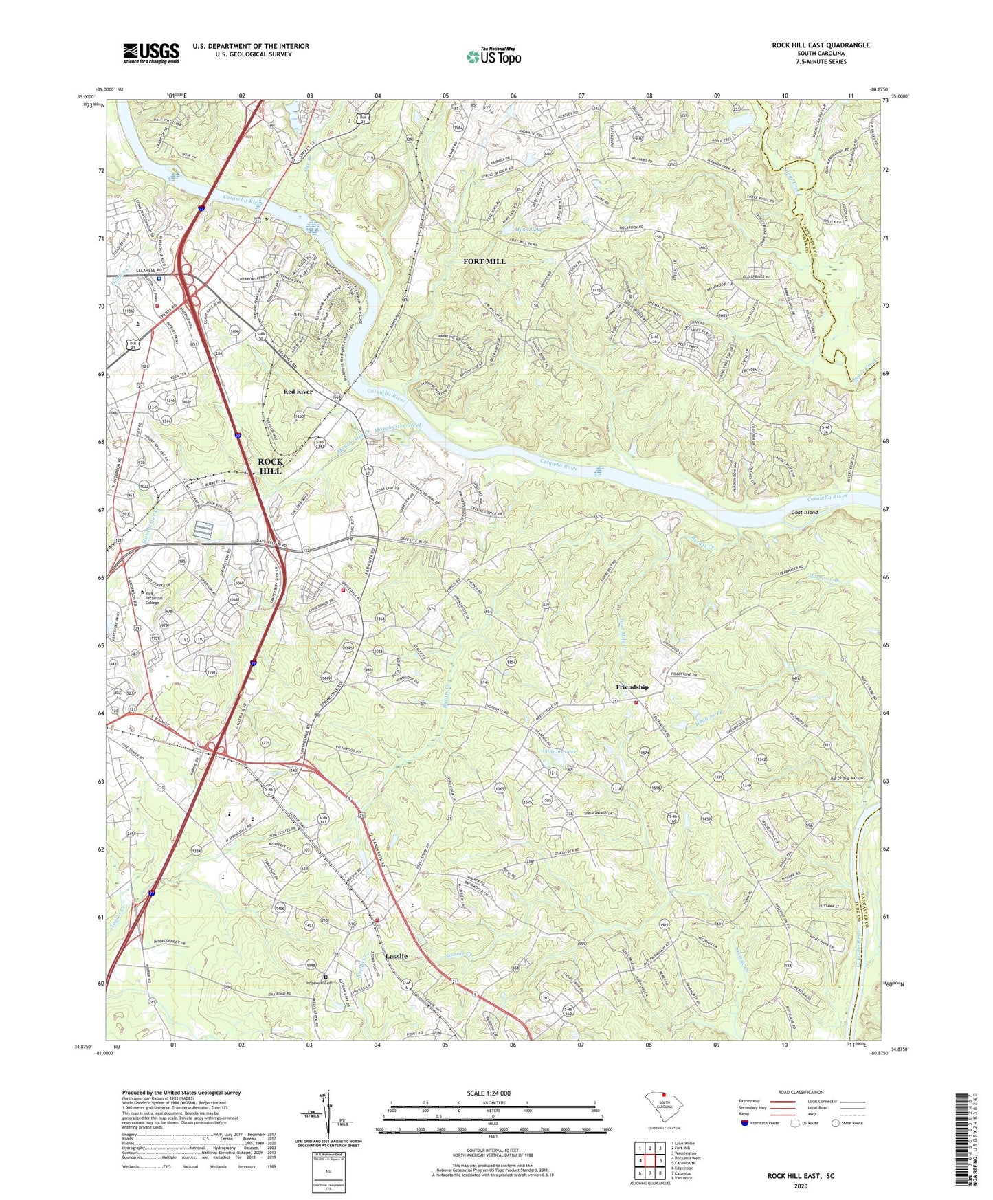 Rock Hill East South Carolina US Topo Map Image