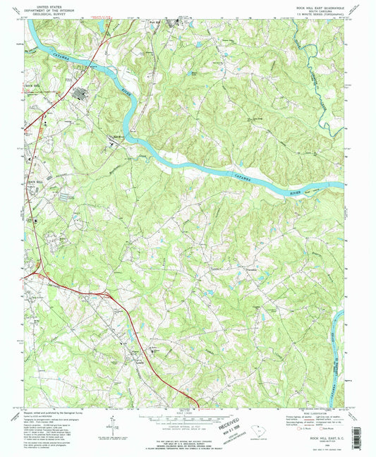 Classic USGS Rock Hill East South Carolina 7.5'x7.5' Topo Map Image