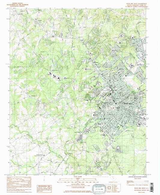 Classic USGS Rock Hill West South Carolina 7.5'x7.5' Topo Map Image