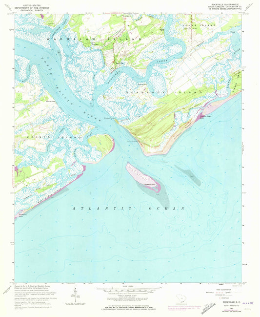 Classic USGS Rockville South Carolina 7.5'x7.5' Topo Map Image