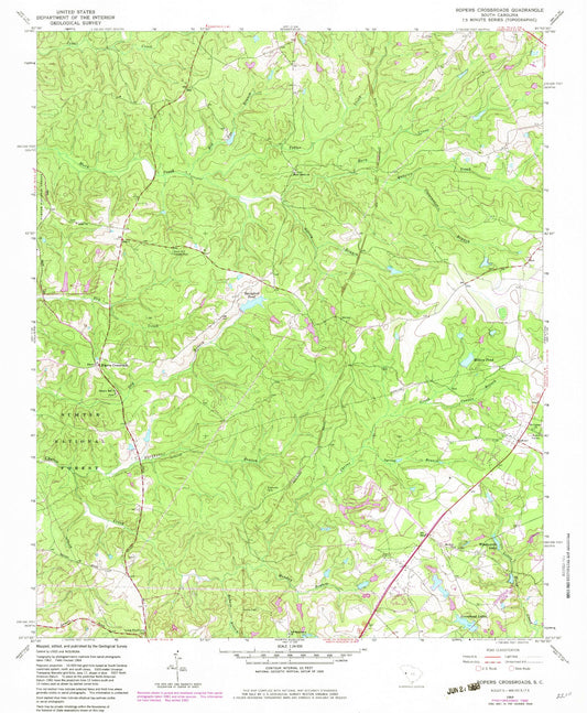 Classic USGS Ropers Crossroads South Carolina 7.5'x7.5' Topo Map Image