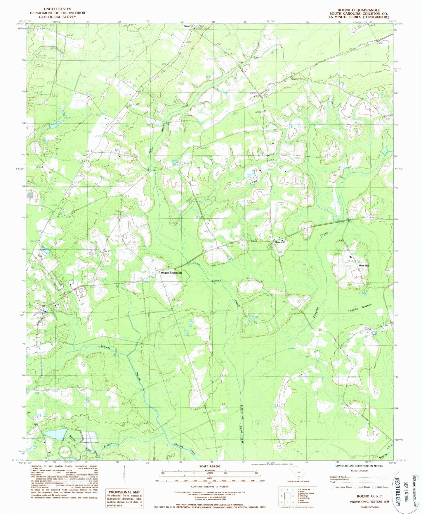 Classic USGS Round O South Carolina 7.5'x7.5' Topo Map Image