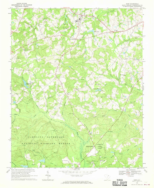 Classic USGS Ruby South Carolina 7.5'x7.5' Topo Map Image
