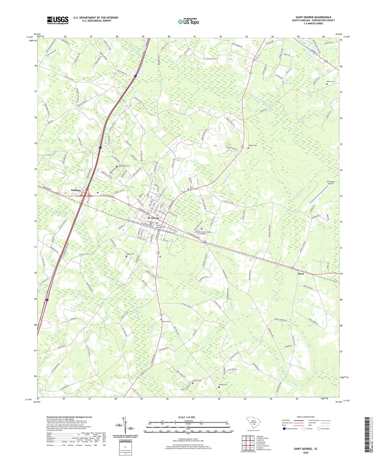 Saint George South Carolina US Topo Map Image