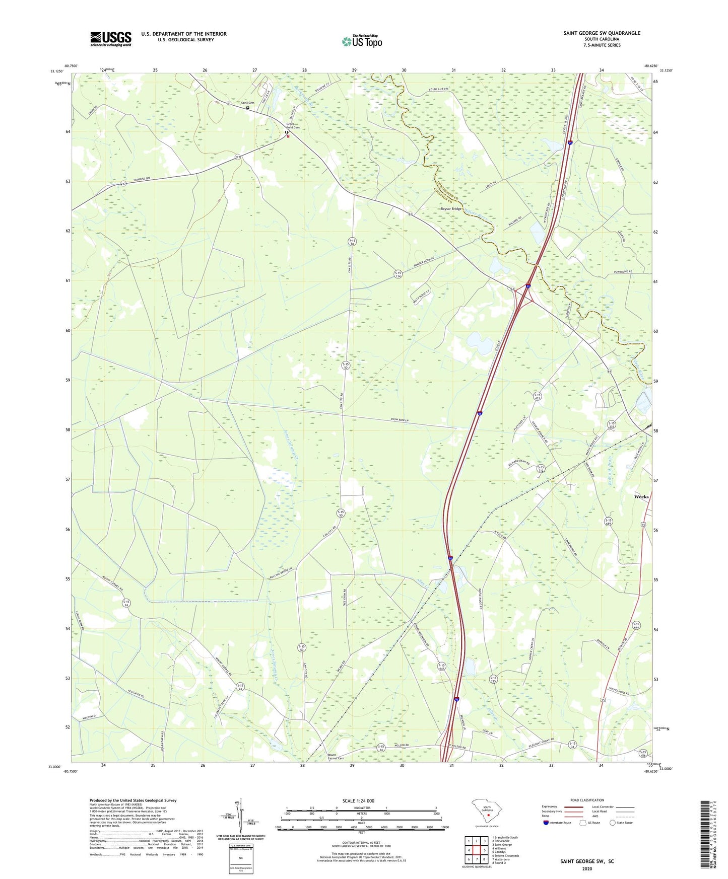 Saint George SW South Carolina US Topo Map Image