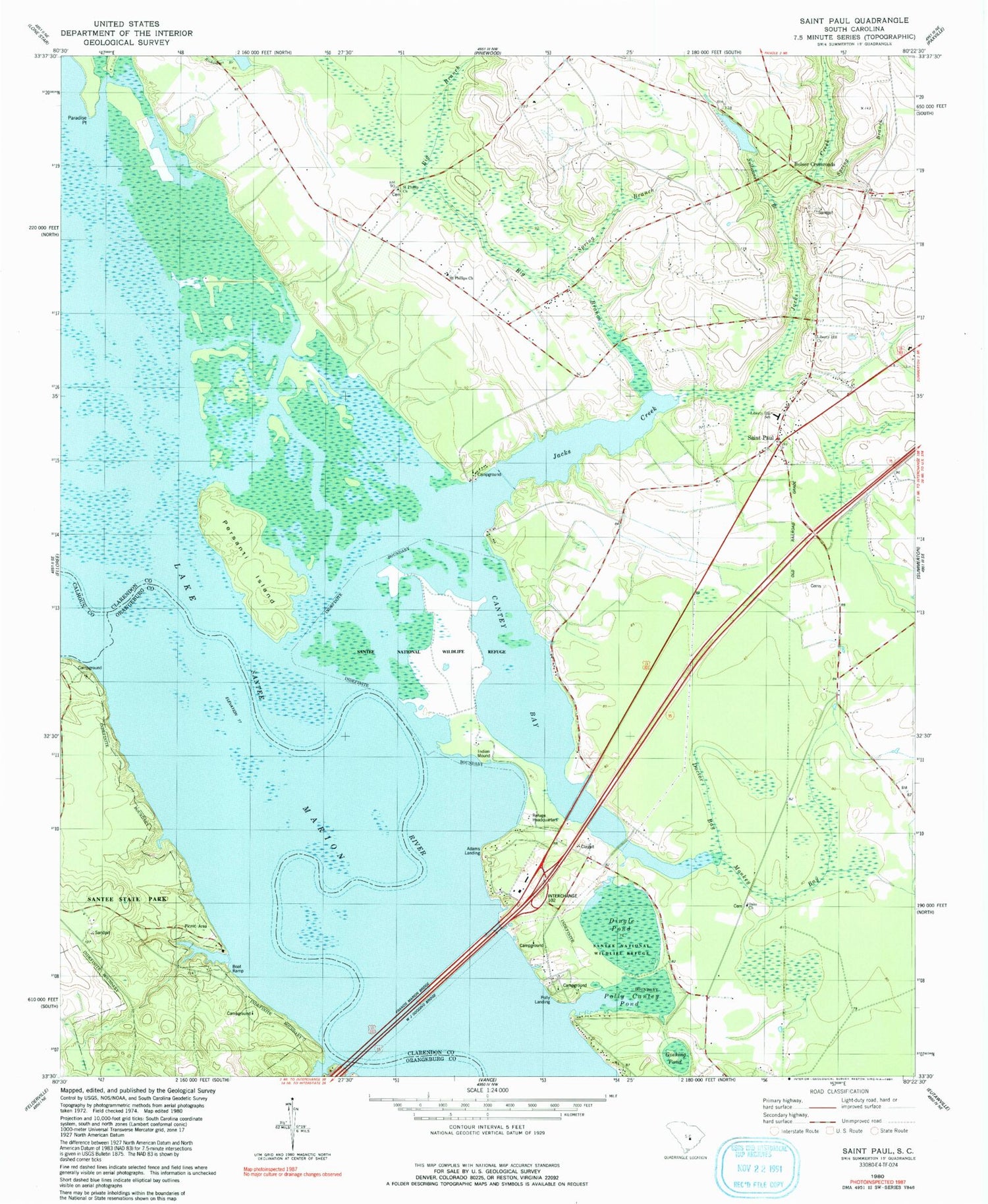Classic USGS Saint Paul South Carolina 7.5'x7.5' Topo Map Image