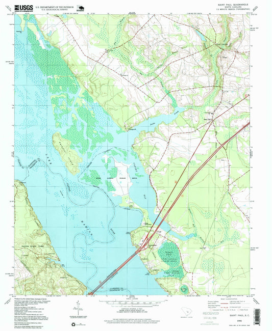 Classic USGS Saint Paul South Carolina 7.5'x7.5' Topo Map Image
