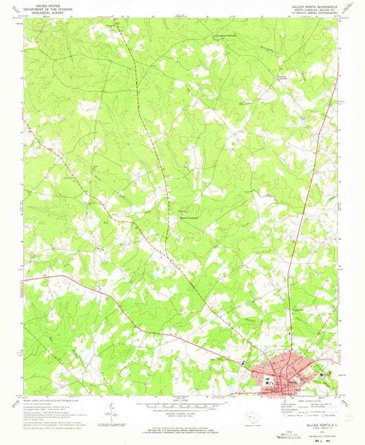 Classic USGS Saluda North South Carolina 7.5'x7.5' Topo Map Image
