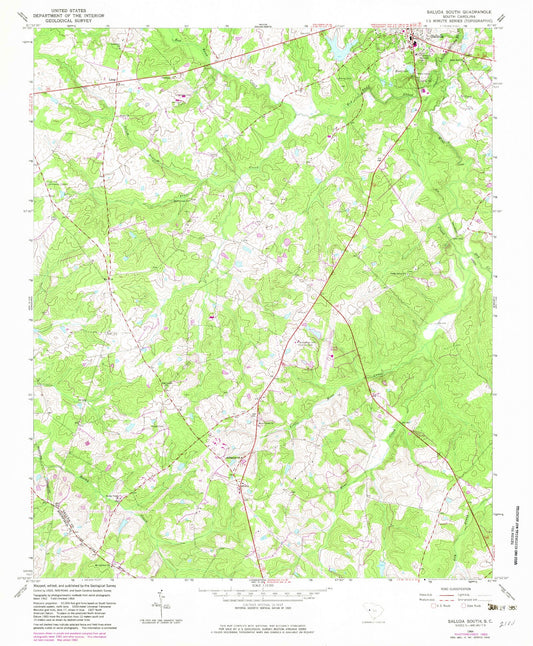 Classic USGS Saluda South South Carolina 7.5'x7.5' Topo Map Image