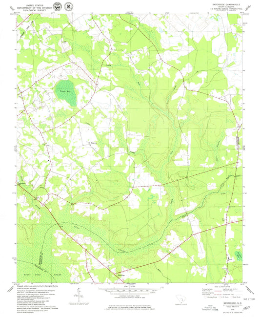 Classic USGS Sandridge South Carolina 7.5'x7.5' Topo Map Image