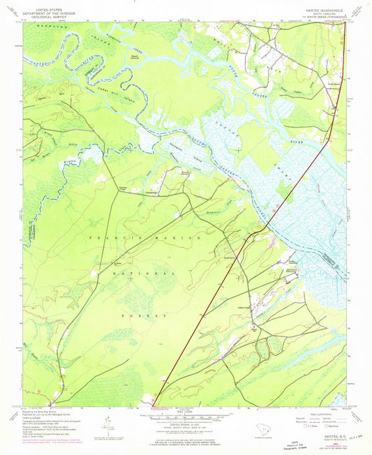 Classic USGS South Santee South Carolina 7.5'x7.5' Topo Map Image