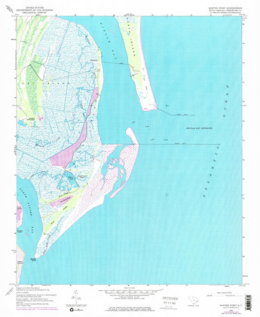 Classic USGS Santee Point South Carolina 7.5'x7.5' Topo Map Image