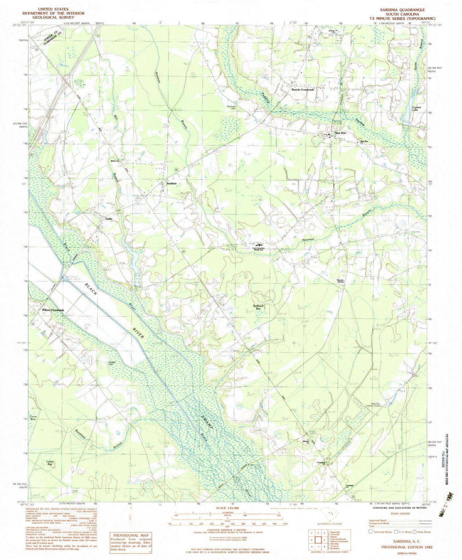 Classic USGS Sardinia South Carolina 7.5'x7.5' Topo Map Image